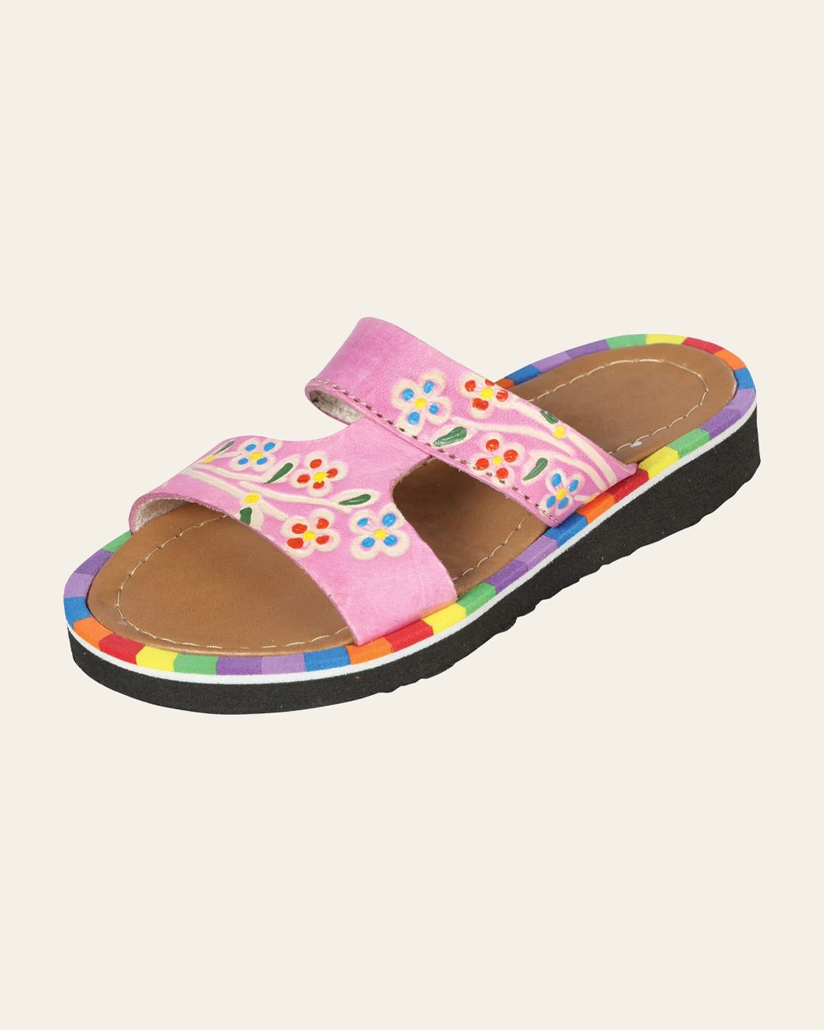 Artisanal Mexican Sandals Leather Pink 603386 on a warm cream background