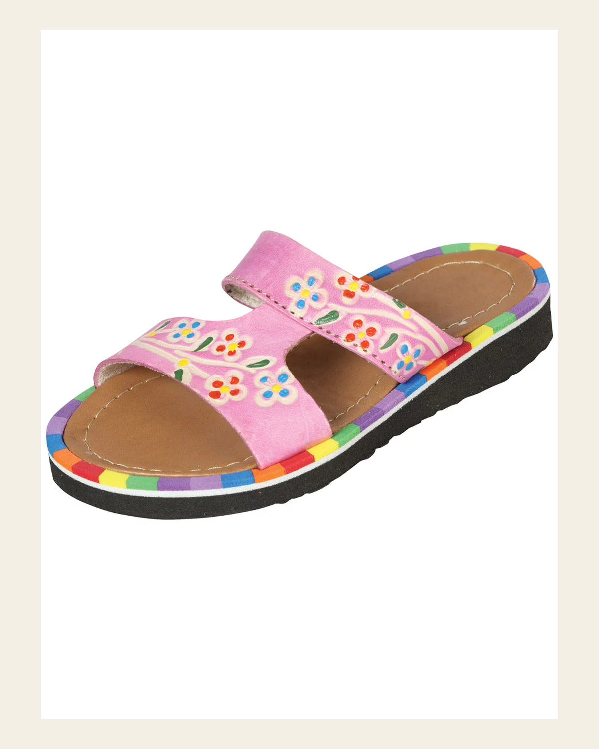 Artisanal Mexican Sandals Leather Pink 603386 on a warm cream background