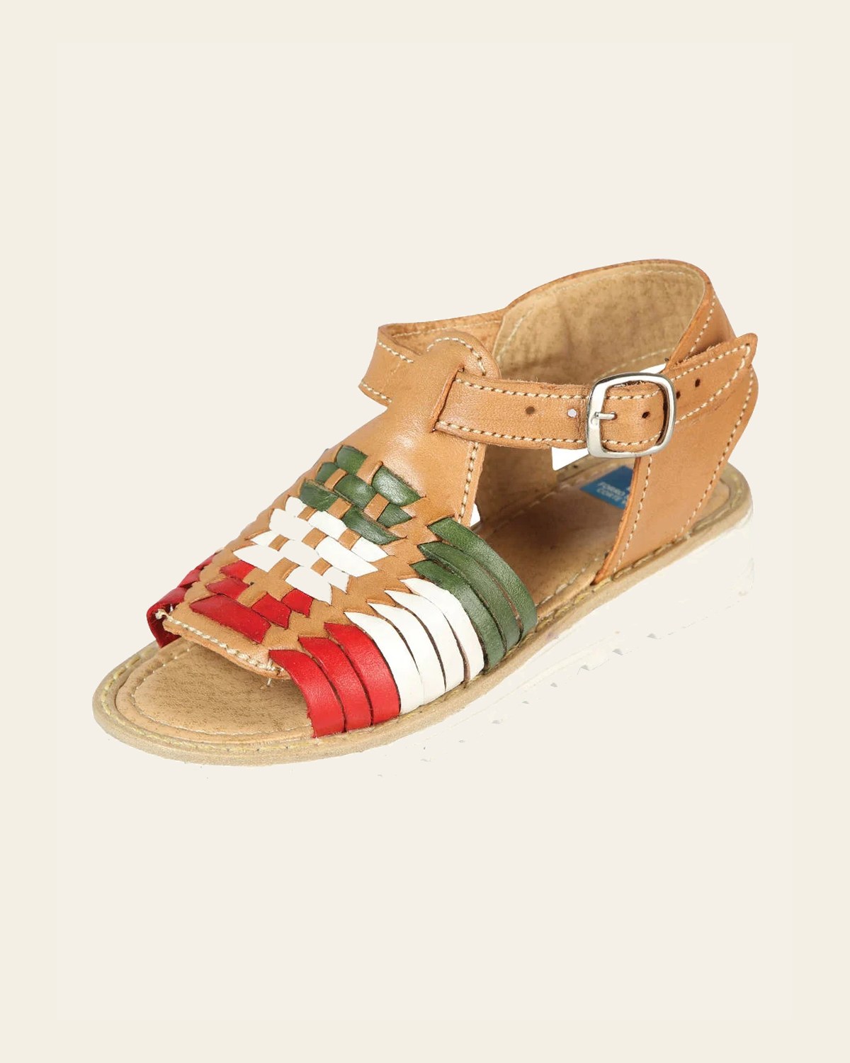 Artisanal Mexican Sandals Leather Tricolor 603943 on a warm cream background