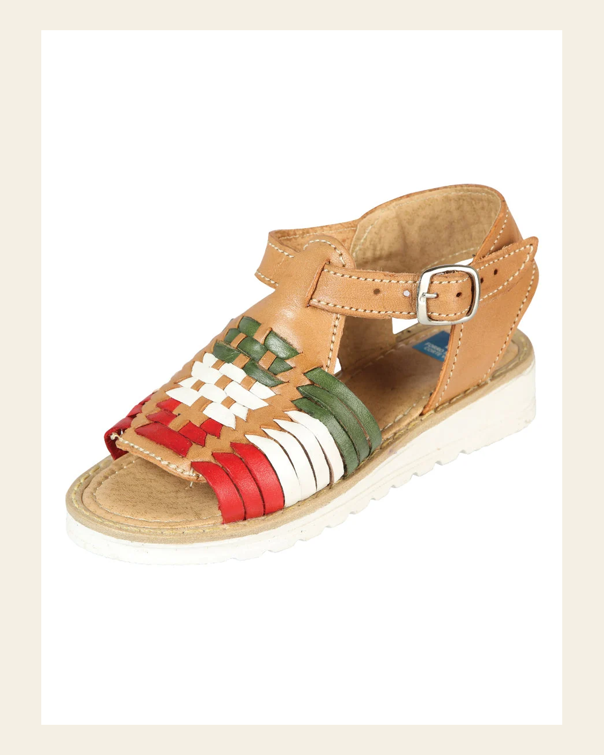 Artisanal Mexican Sandals Leather Tricolor 603943 on a warm cream background