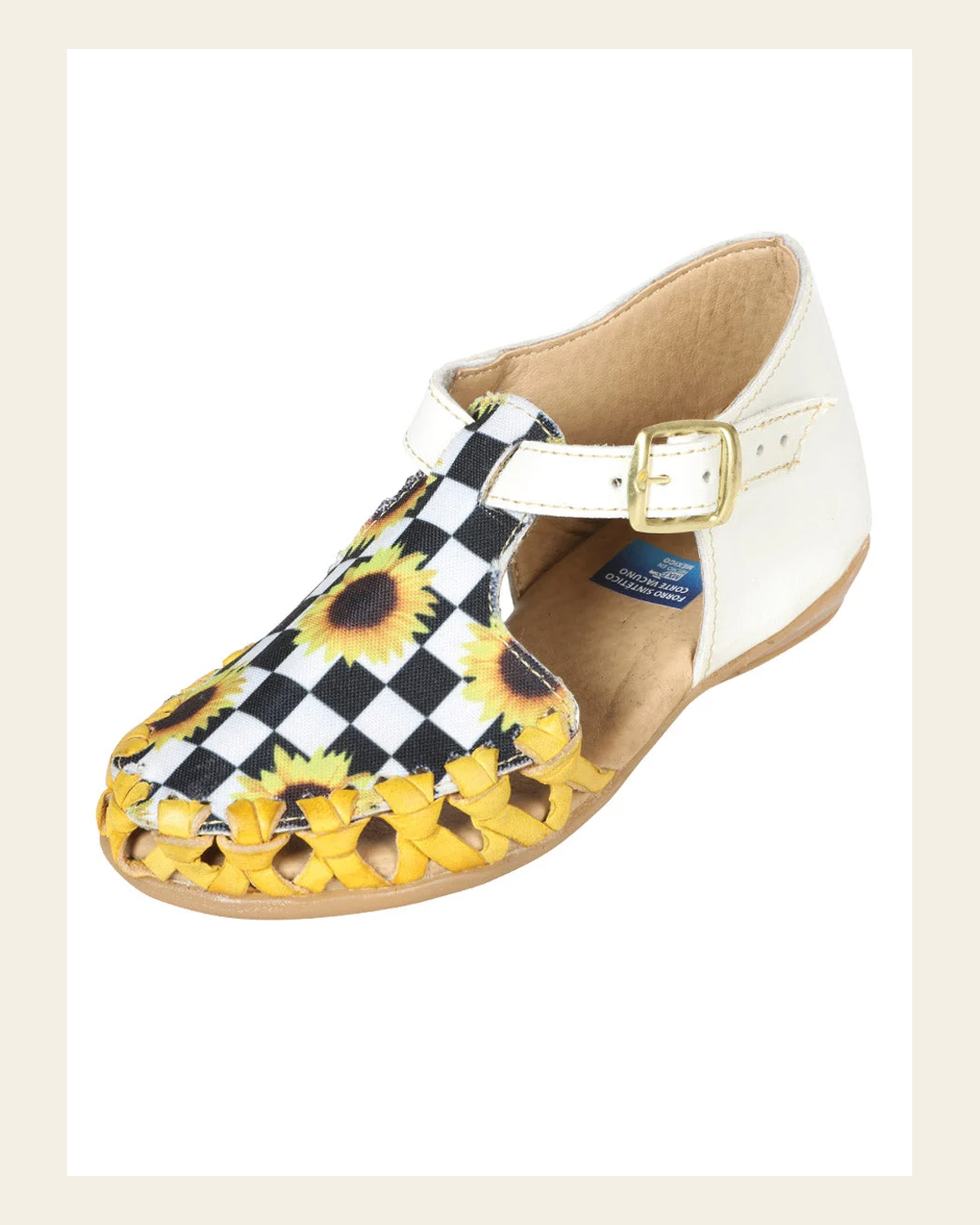 Artisanal Mexican Sandals Leather White/Yellow 603281 on a warm cream background