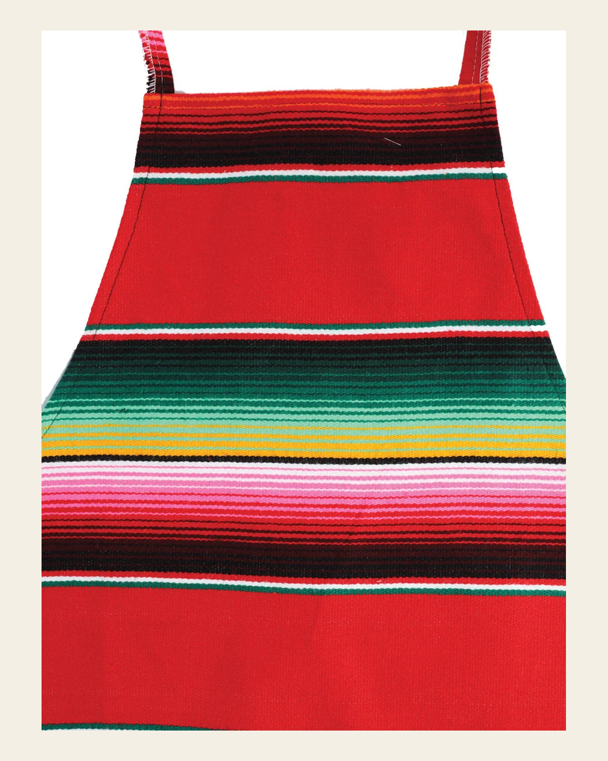 Artisanal Mexican Zarape Apron 100% Acrylan Red 603582 on a warm cream background