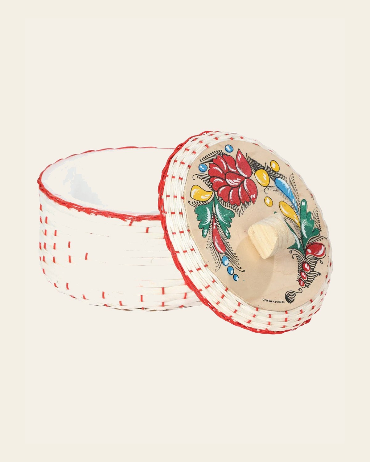 Artisanal Tortilla Warmer 100% Palm Leaf Red 602926 on a warm cream background