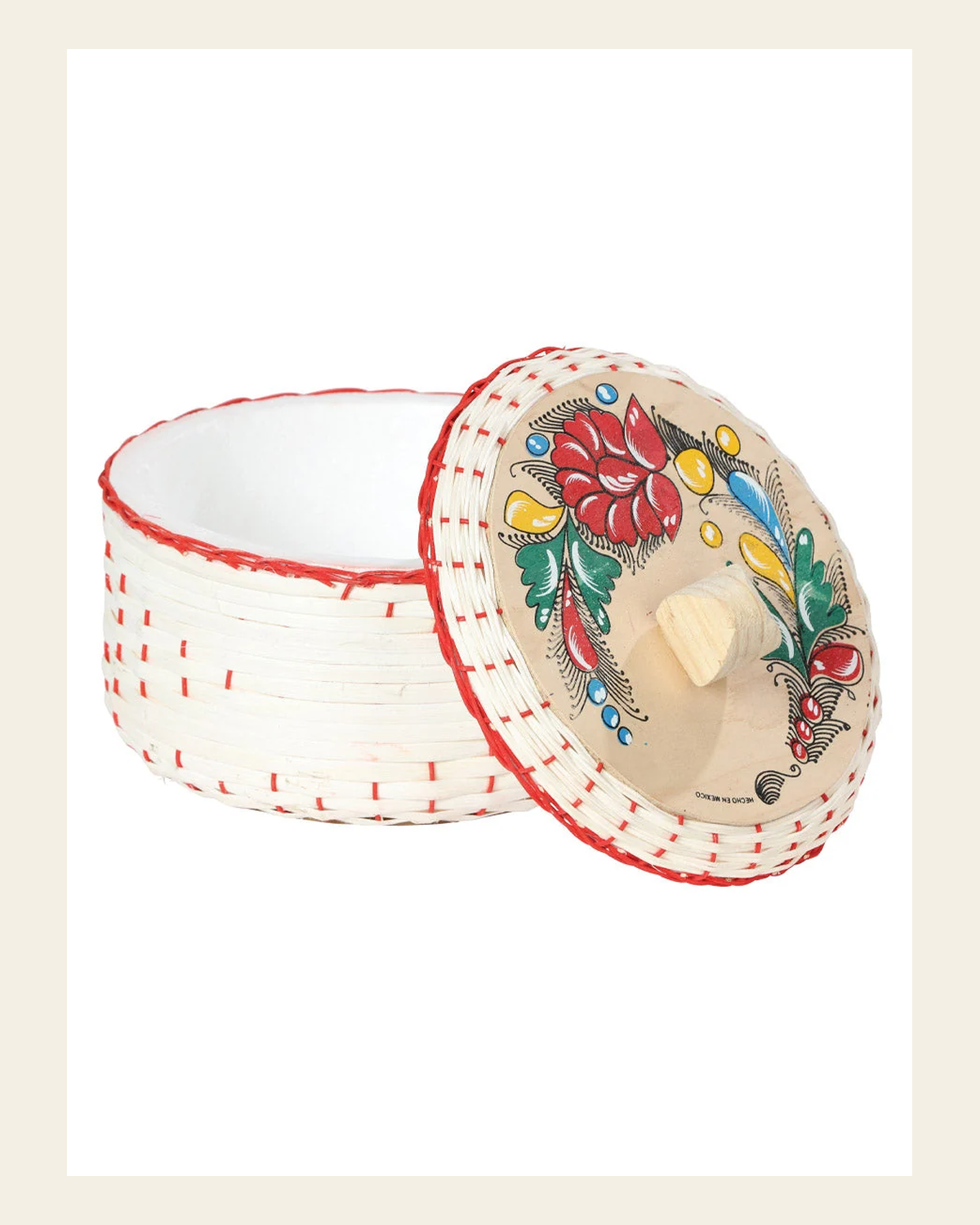 Artisanal Tortilla Warmer 100% Palm Leaf Red 602926 on a warm cream background