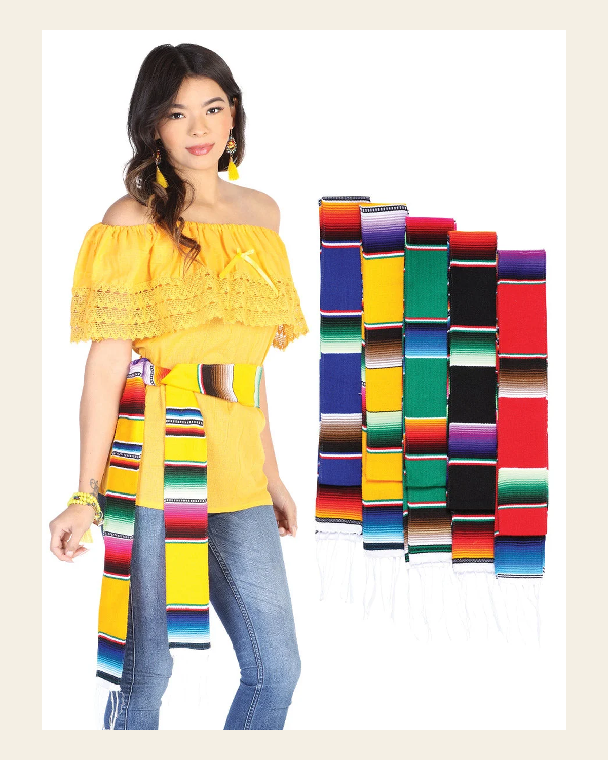 Artisanal Zarape Stole 50% Cotton, 50% Polyester Multicolor 602564 on a warm cream background