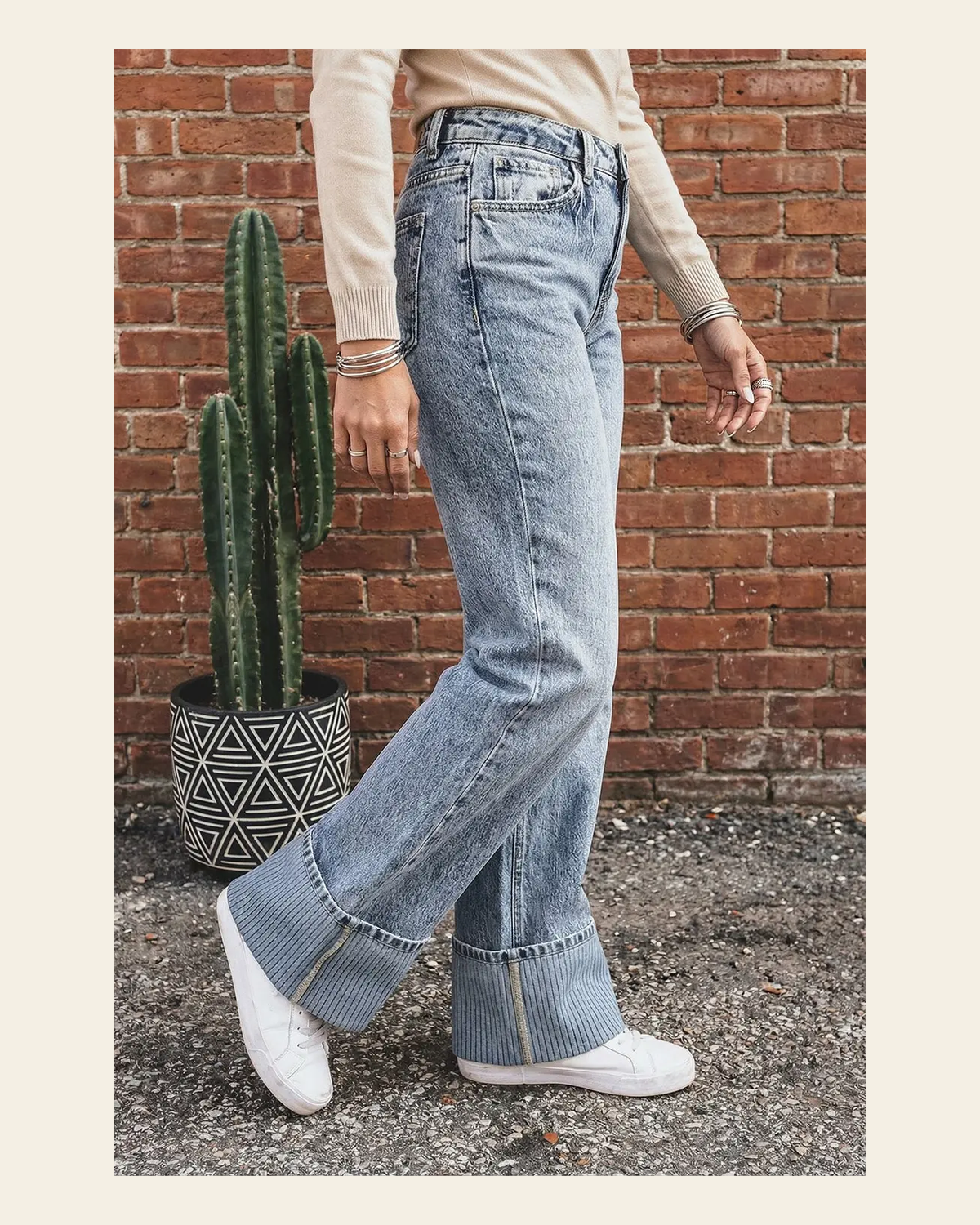 Ashleigh Striped Cuffed | Jeans on a warm cream background