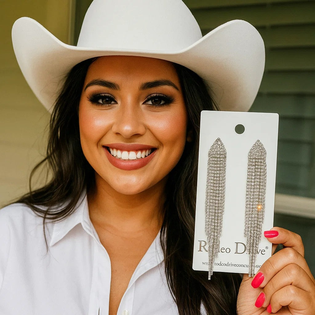 Silver Western Rhinestone Dangle Fashion Earrings