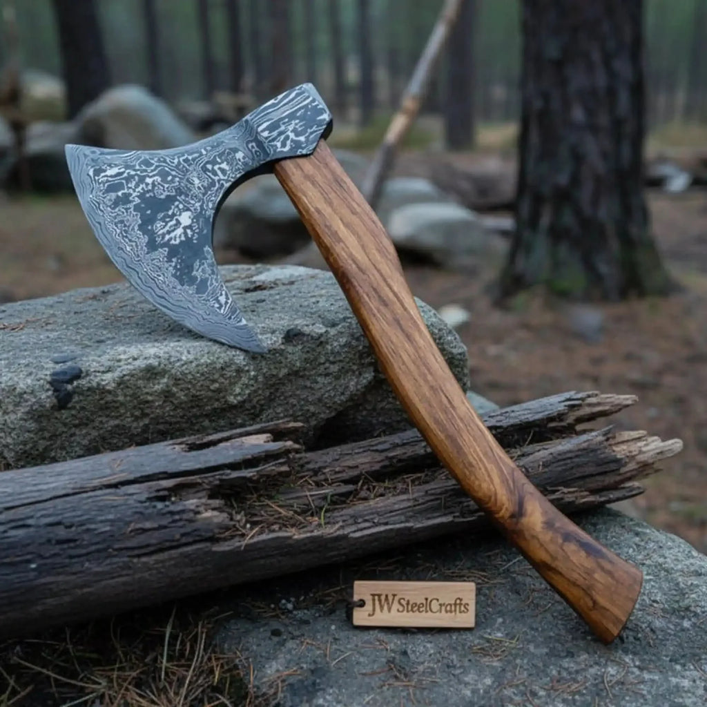 Damascus Dane Axe with Long Haft and Bearded Head
