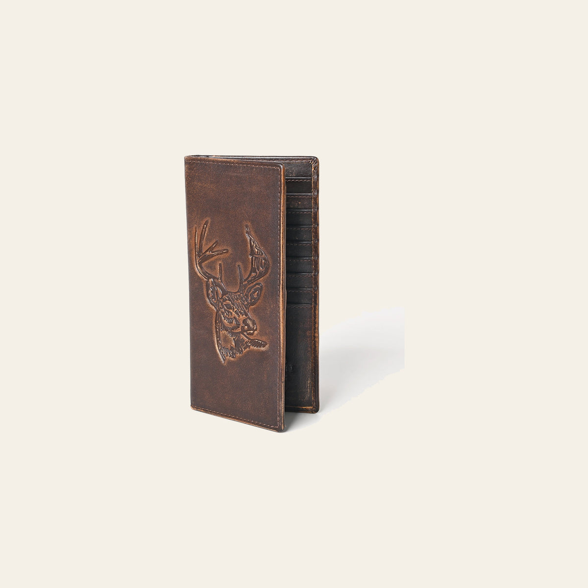 AMERICAN TANNER Genuine Leather Hand Burnished Long Bifold Wallet For Men Women H7 X W3.5 D0.5