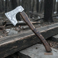 Engraved Carbon Steel Ragnar Axe with Bearded Head