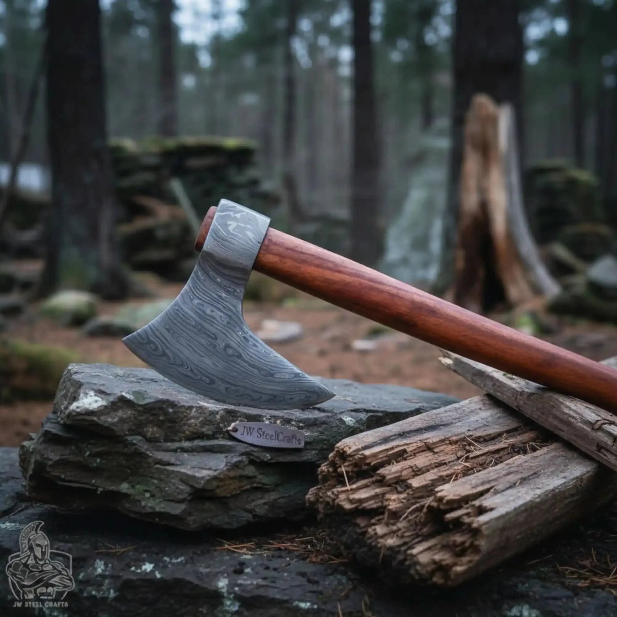 Hook Claw Damascus Axe with Rosewood Handle for Wood Processing