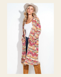 Aztec Hooded Cardigan Made in America on a warm cream background