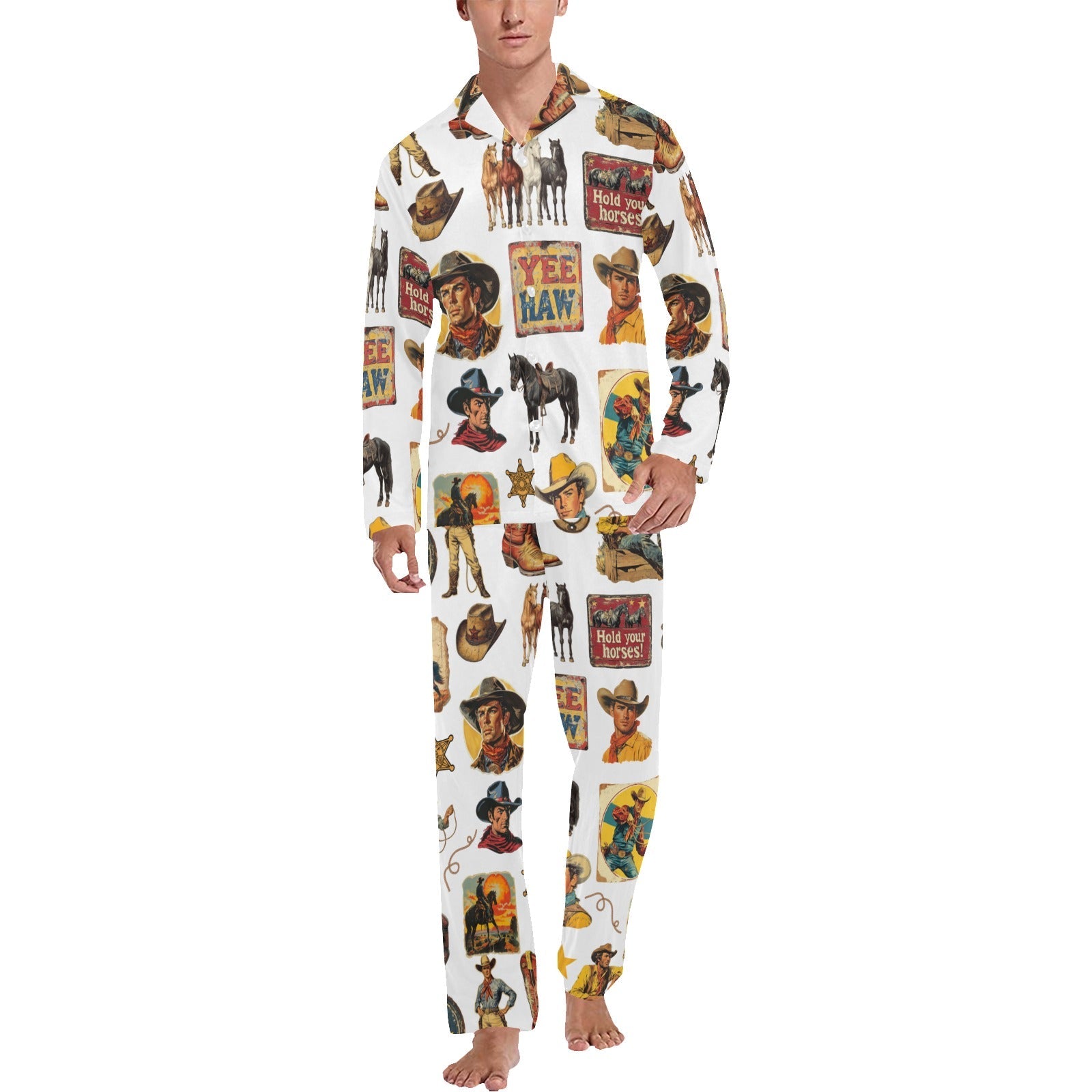 Baha Ranch Vintage Cowboy Collage Western Pajamas by Baha Ranch Western Wear
