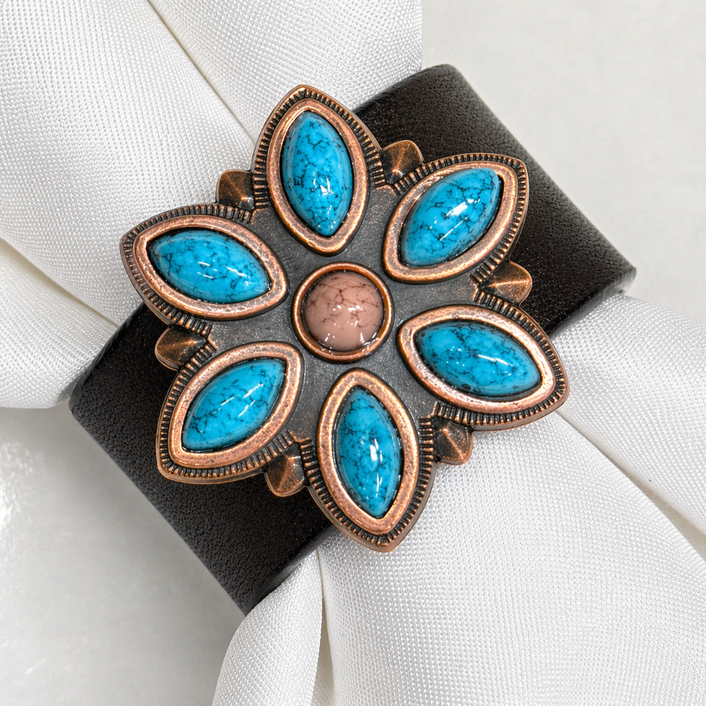 Copper Turquoise Flower Western Concho Napkin Ring #CNR110 — view 2