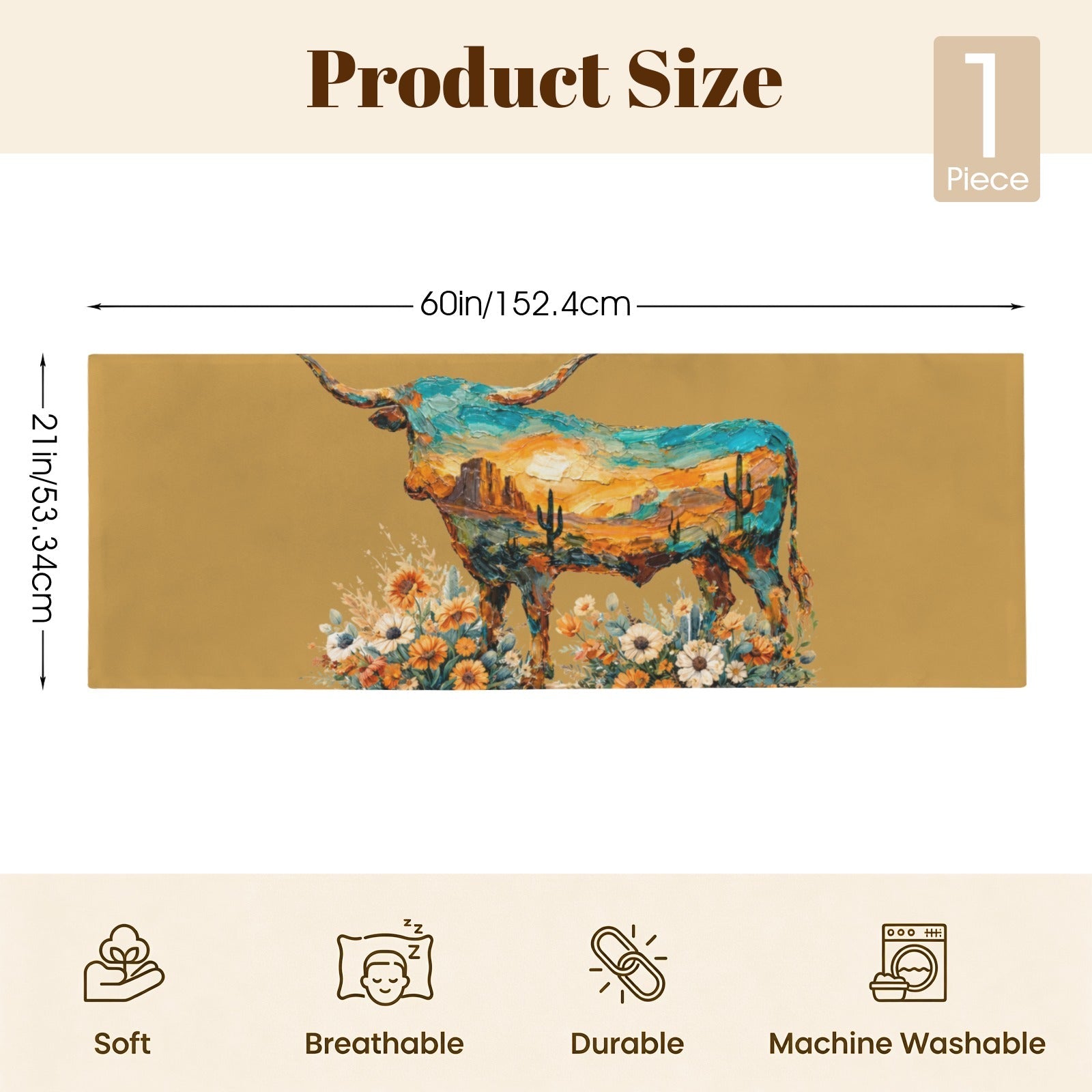 Baha Ranch Floral Longhorn Body Pillow Made in America by Baha Ranch Western Wear - product image 5