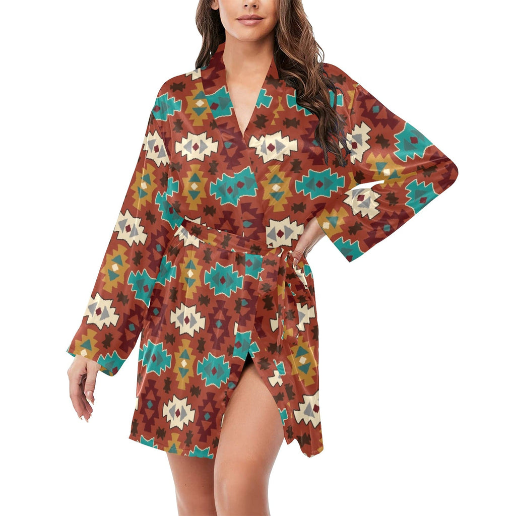 Baha Ranch Old Aztec Women's Long Sleeve Belted Satin Feel Dressing Lounge Robe by Baha Ranch Western Wear