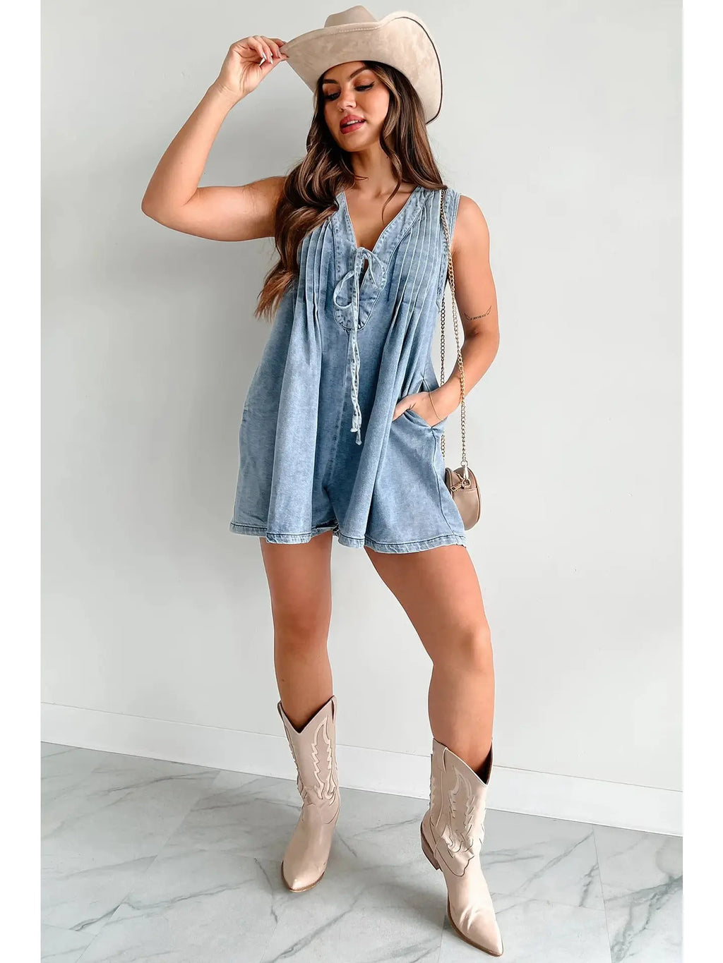 Skye Denim Pleated | Romper — view 3