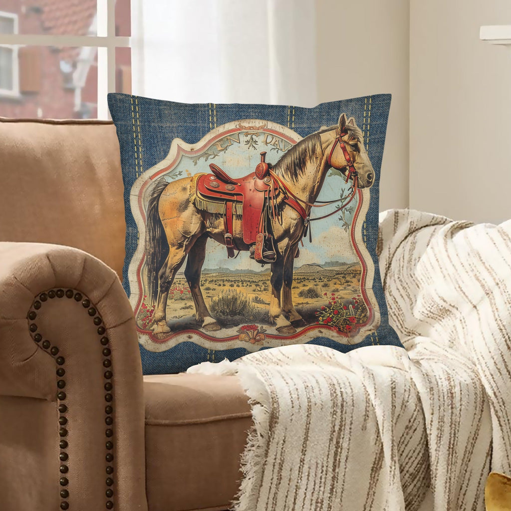 Baha Ranch Vintage Horse Velvety Soft Pillow Case Made in America by Baha Ranch Western Wear