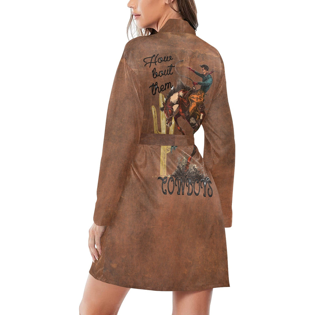 Baha Ranch Them Cowboys Western Women's Long Sleeve Belted Satin Feel Dressing Lounge Robe by Baha Ranch Western Wear -...