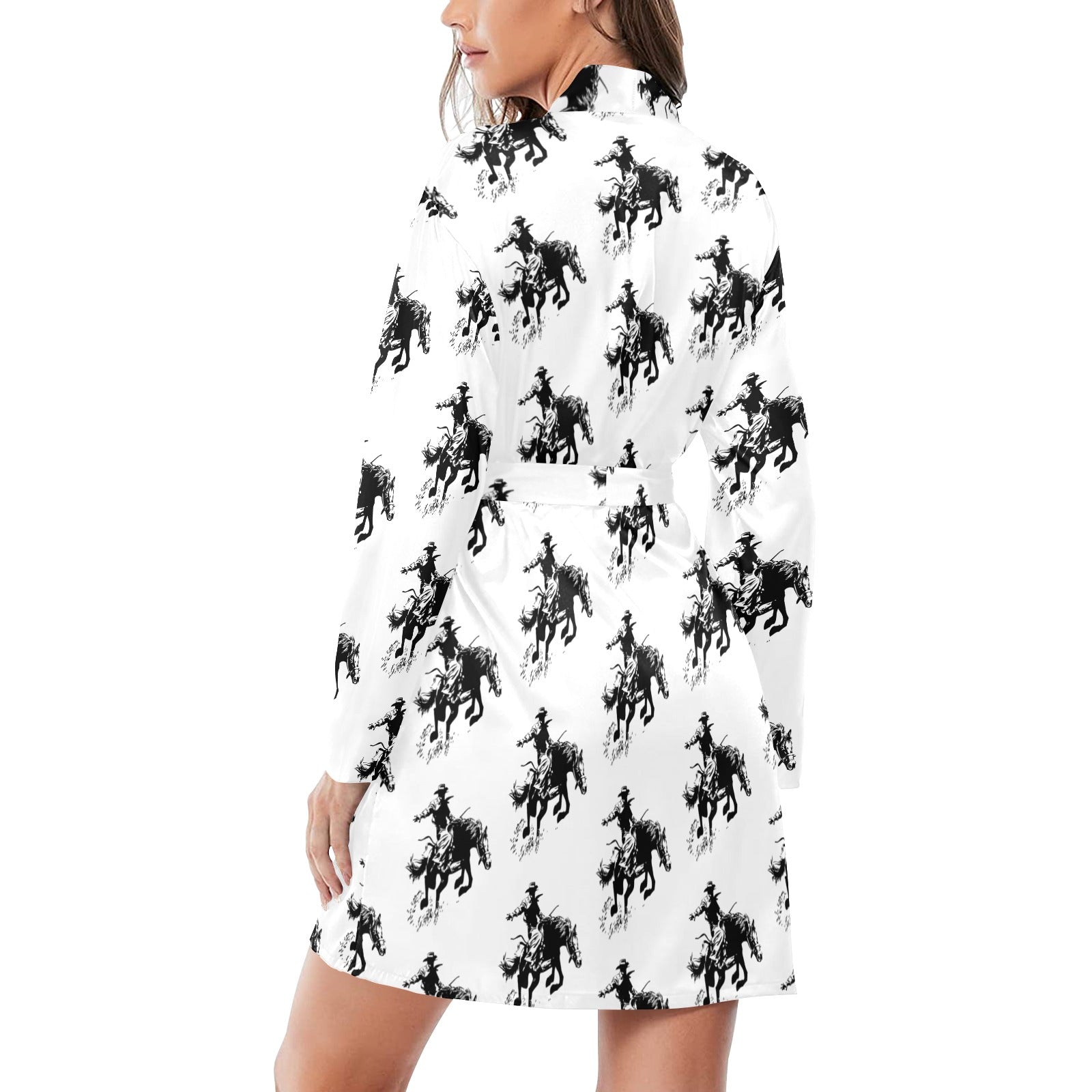 Baha Ranch Rodeo Bronc Women's Long Sleeve Belted Satin Feel Dressing Lounge Robe by Baha Ranch Western Wear - product...