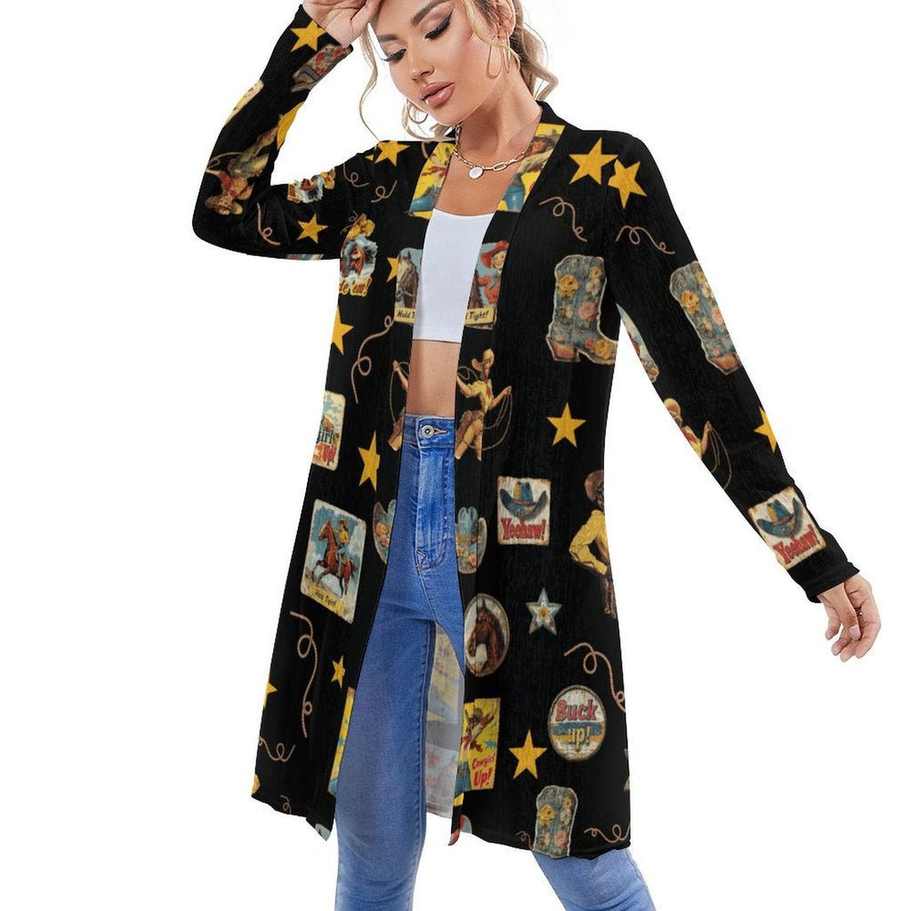 Baha Ranch Vintage Cowgirl Collage Western Lightweight Cardigan by Baha Ranch Western Wear