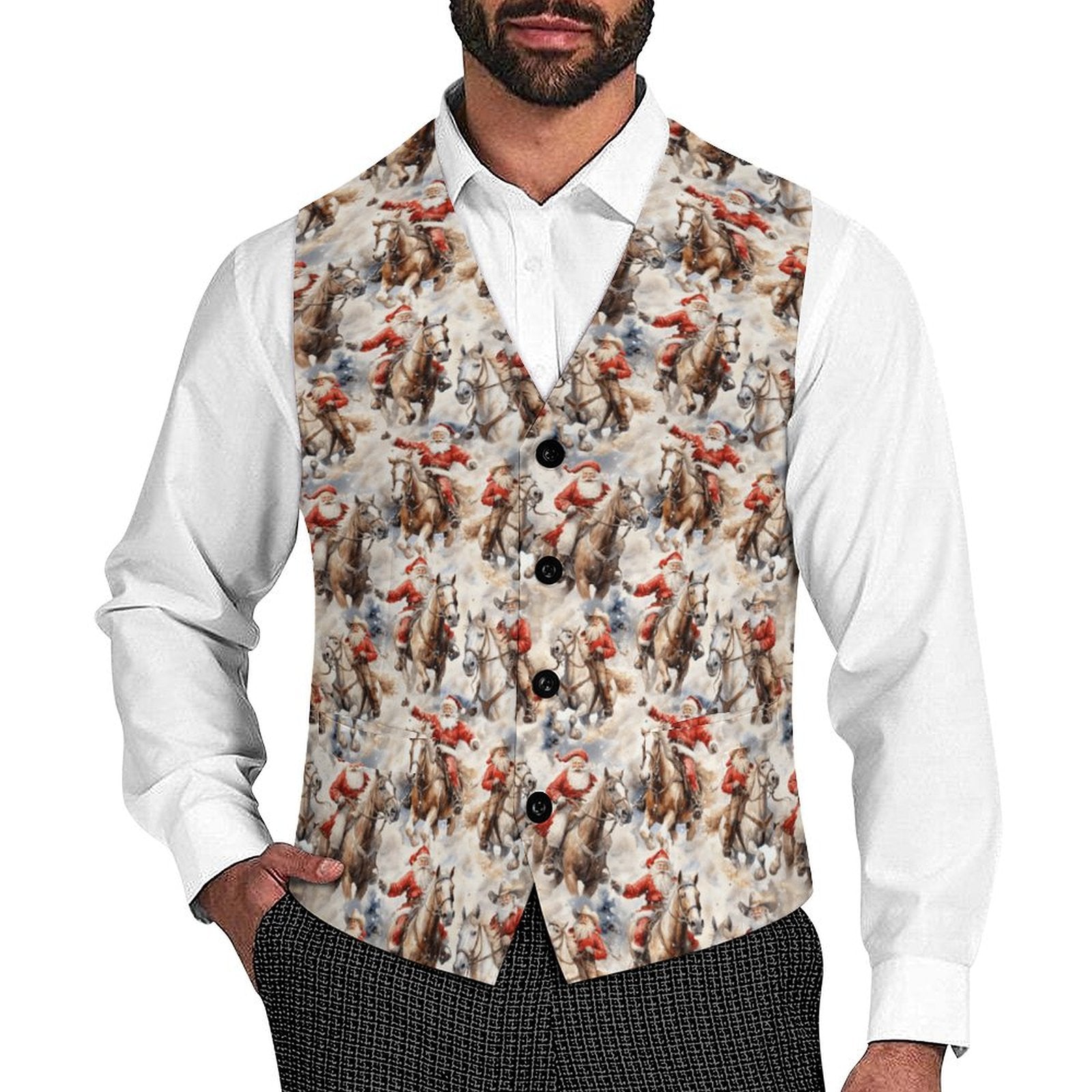 Baha Ranch Western Santa Christmas Men's Vest by Baha Ranch Western Wear
