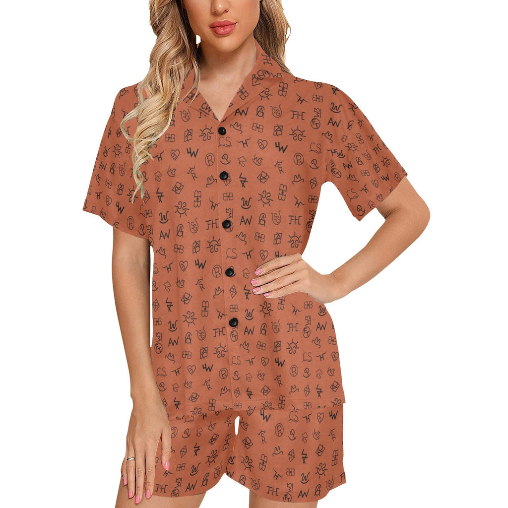 Baha Ranch Mini Rust Cattle Brands Women's Western Pajama Set by Baha Ranch Western Wear