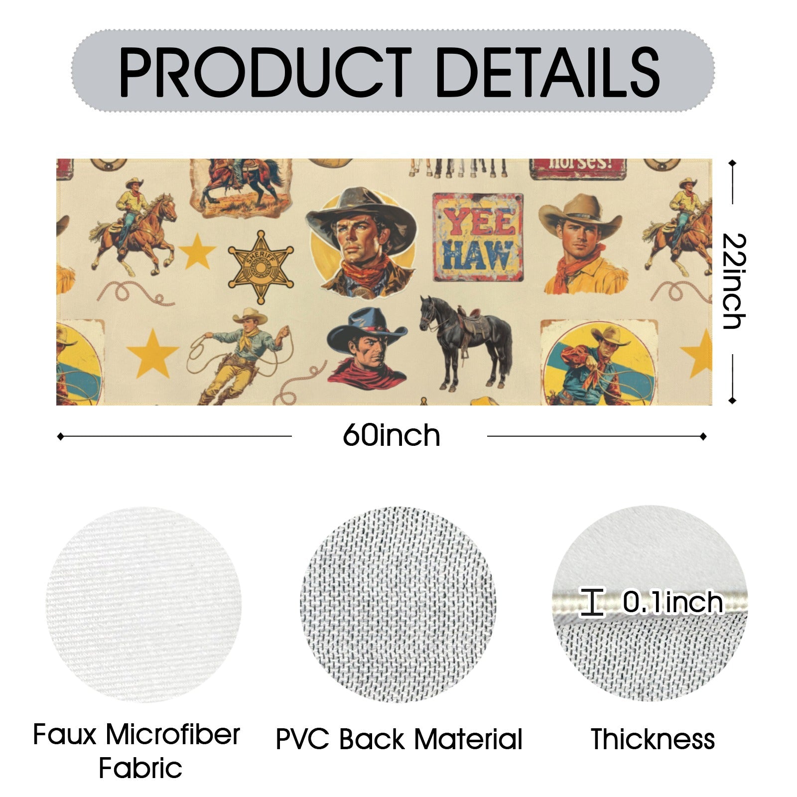 Vintage Cowboy Collage Floor Rug Runner Indoor 60" x 22" Made in America by Baha Ranch Western Wear - product image 2