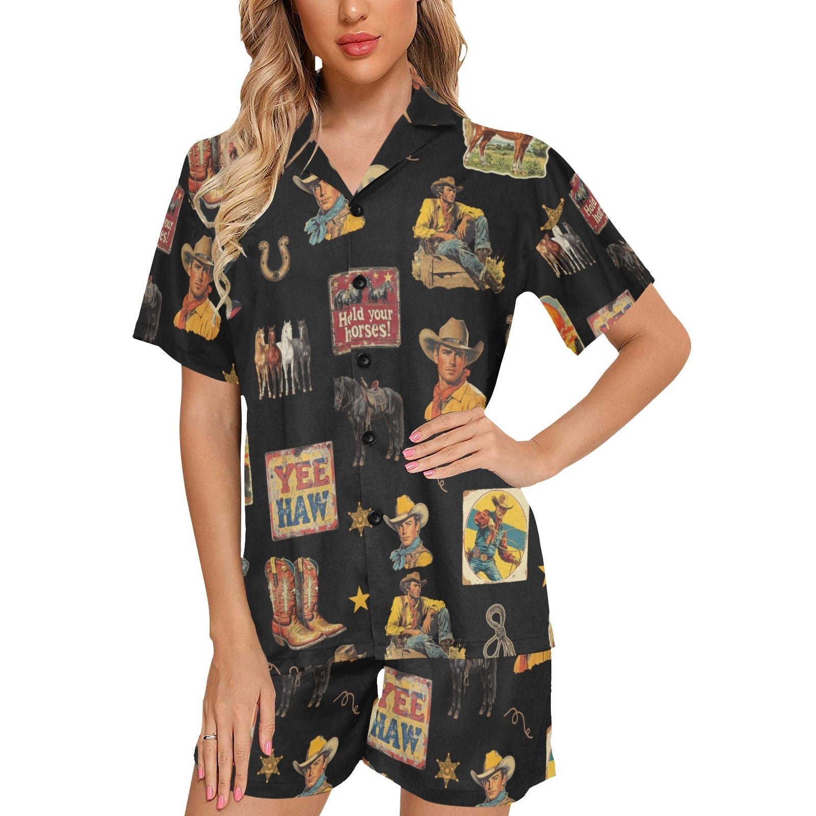 Baha Ranch Vintage Cowboy Collage Western Pajama Set by Baha Ranch Western Wear