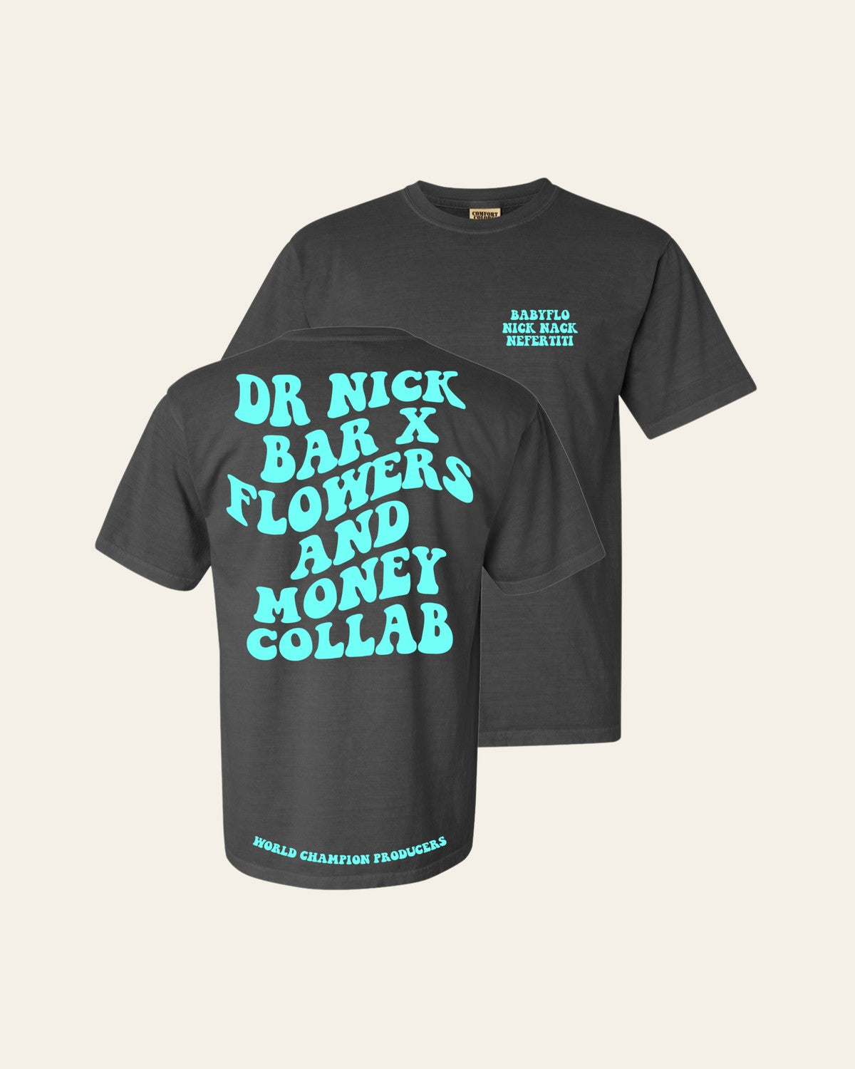Babyflo Collab - Dynasty Collection Tee on a warm cream background
