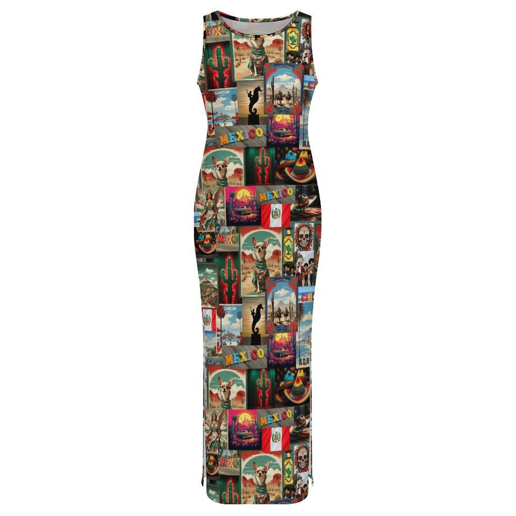 Baha Ranch Colores De Mexico Destination Mexico Sleeveless Bodycon Side Slit Long Dress by Baha Ranch Western Wear -...