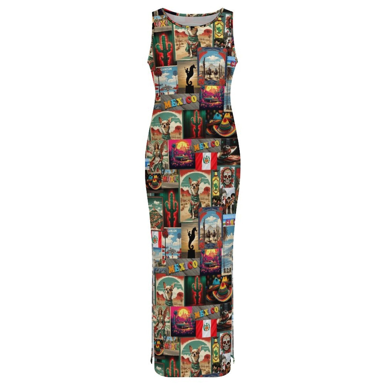 Baha Ranch Colores De Mexico Destination Mexico Sleeveless Bodycon Side Slit Long Dress by Baha Ranch Western Wear -...