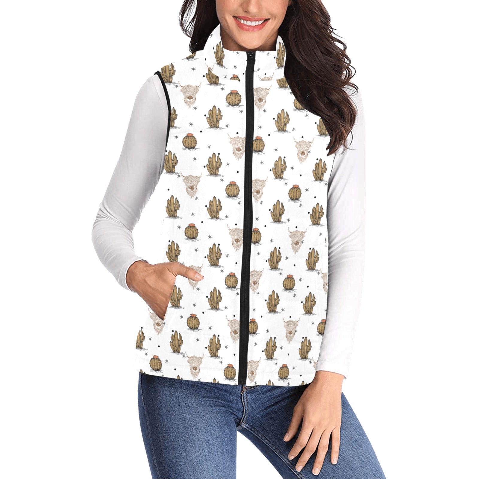 Baha Ranch Cactus and Highland Cow Puffy Vest by Baha Ranch Western Wear