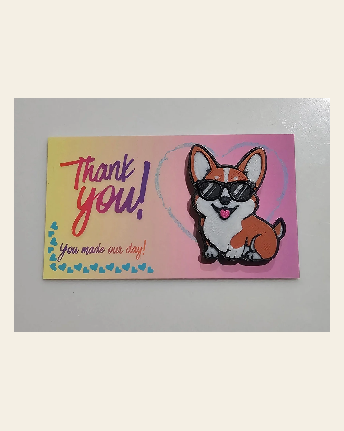 Bag of 25 -Boutique 3d Printed Package Inserts Cute Corgi Made in America on a warm cream background