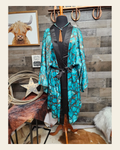 Baha Ranch All Turquoise Women's Lounge Kimono Robe on a warm cream background