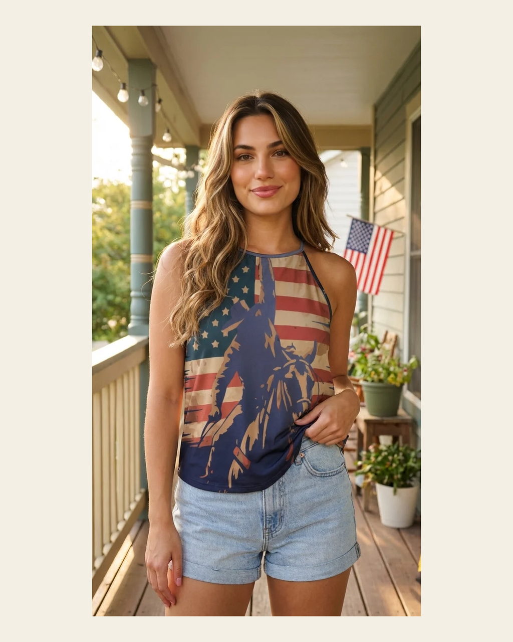 Baha Ranch American Cowboy Tank Top on a warm cream background