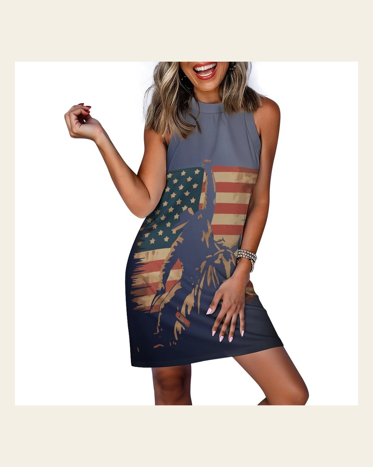 Baha Ranch American Rodeo Sleeveless Mini Dress on a warm cream background