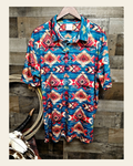 Baha Ranch Arizona Aztec Men's Western Polo Shirt on a warm cream background