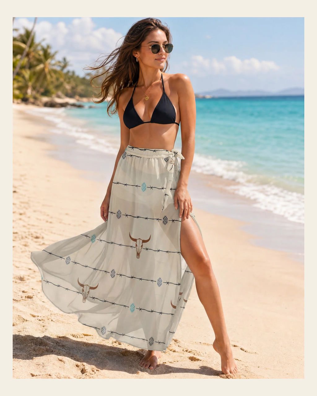 Baha Ranch Barbed Wire Swim Beach Skirt Coverup on a warm cream background