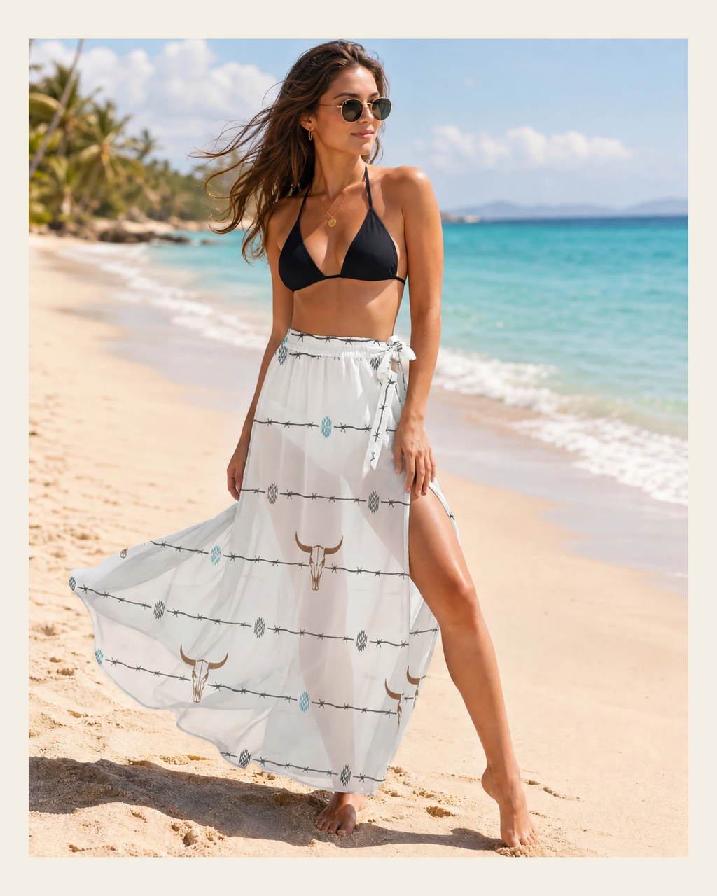 Baha Ranch Barbwire Swim Beach Skirt Coverup on a warm cream background