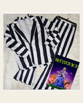 Baha Ranch BeetleJuice Prison Stripe Blazer Women's on a warm cream background