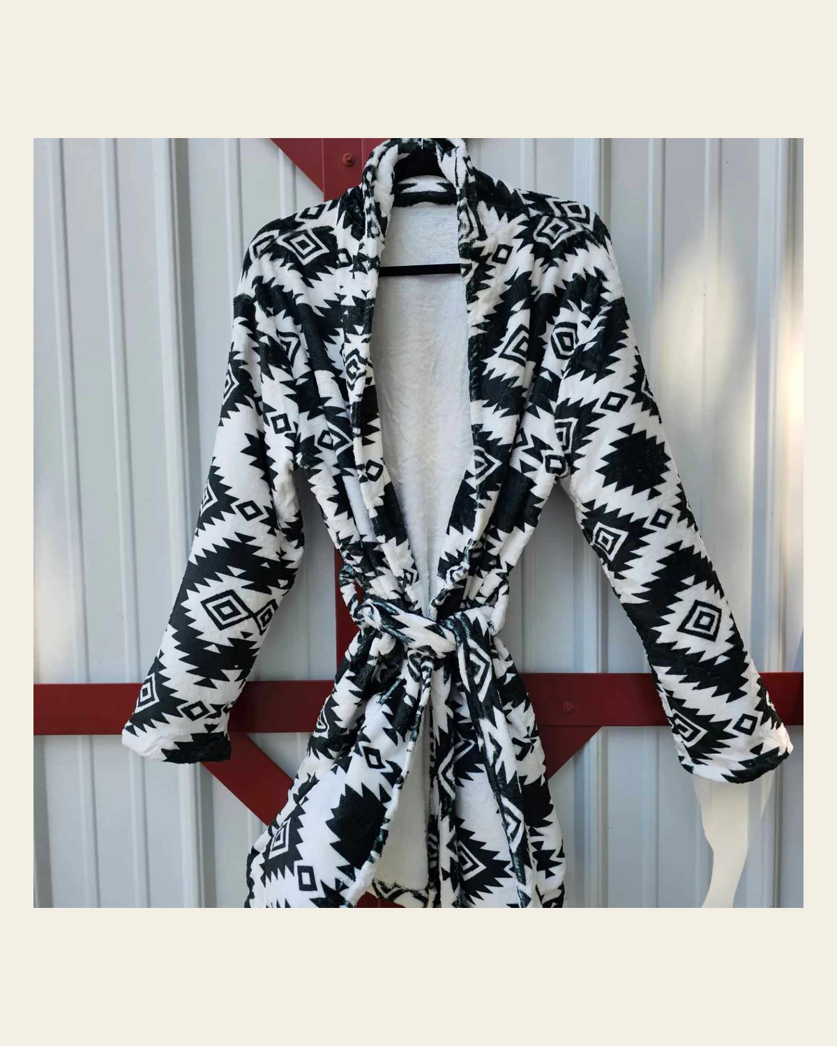Baha Ranch Black Aztec Women's Western Bath Robe on a warm cream background