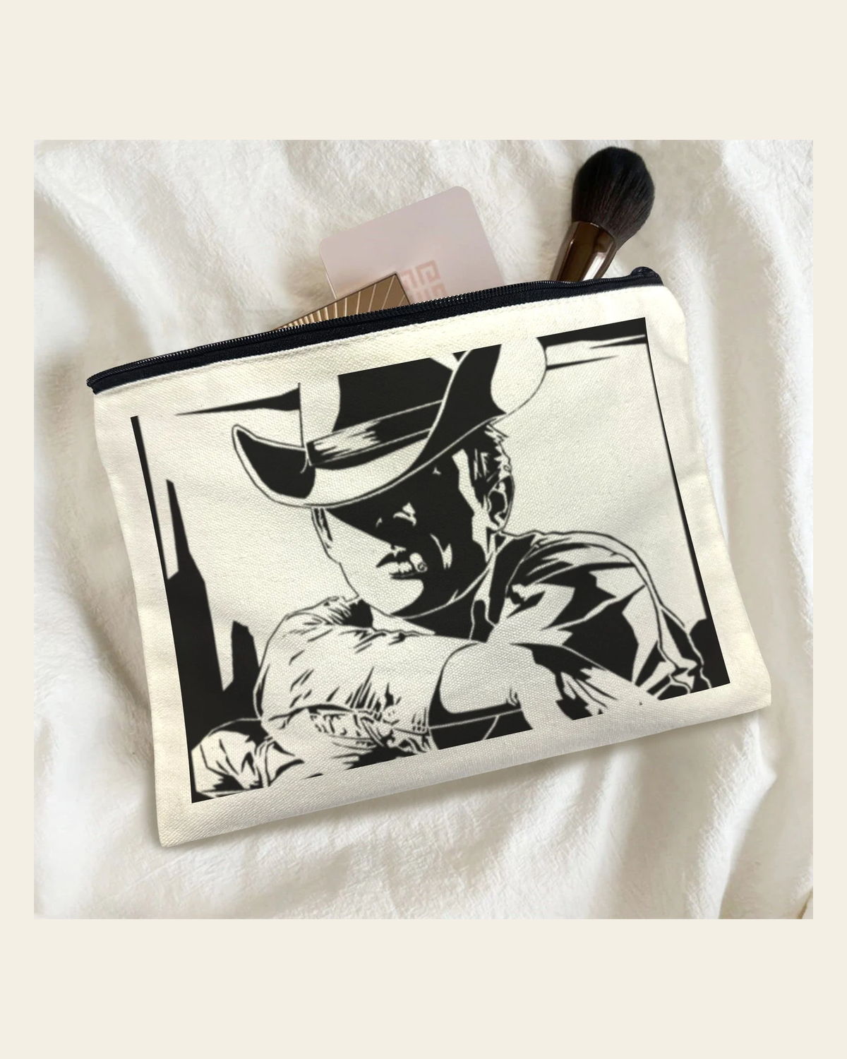 Baha Ranch Black White Cowboy Cosmetic Bag Pack of 5 Made in America on a warm cream background