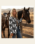 Baha Ranch Black White Cowboy Women's Western Blazer on a warm cream background
