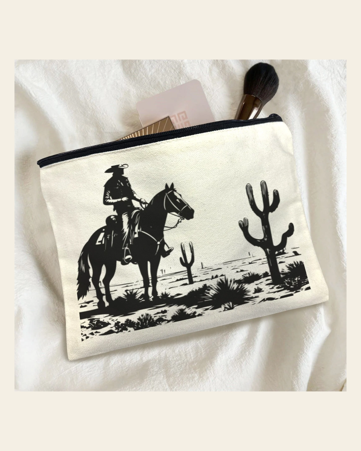 Baha Ranch Black White Desert Cosmetic Bag Pack of 5 Made in America on a warm cream background