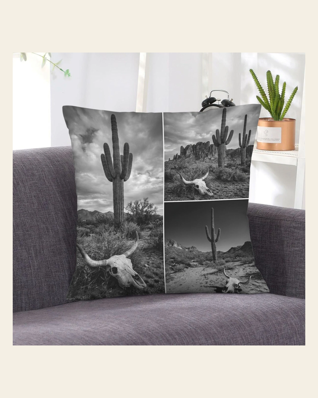 Baha Ranch Black White Desert Velvety Soft Pillow Case Made in America on a warm cream background