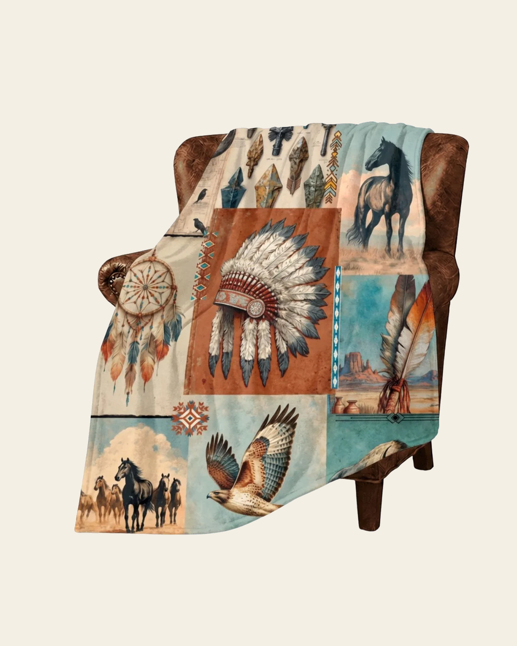 Baha Ranch Bohemian Dreams Minky Soft Throw Blanket 60" X 80" Made in America on a warm cream background