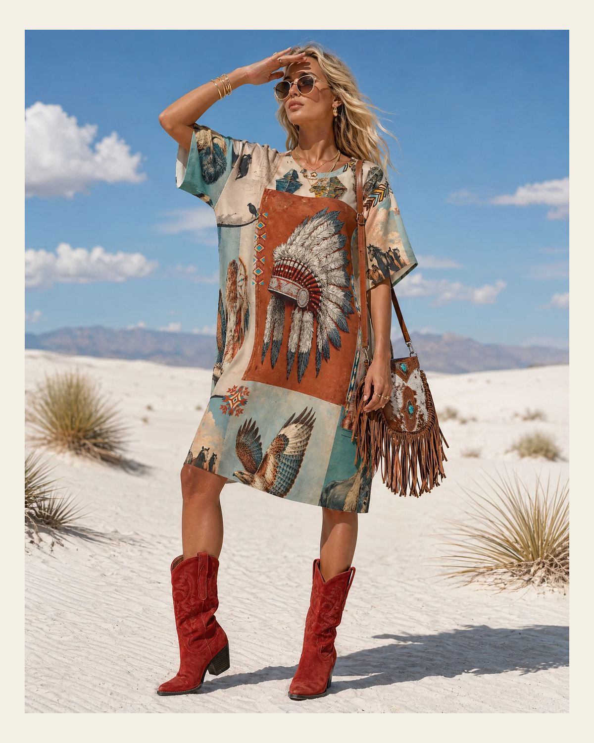 Baha Ranch Bohemian Dreams T Shirt Dress or Sleep Shirt on a warm cream background