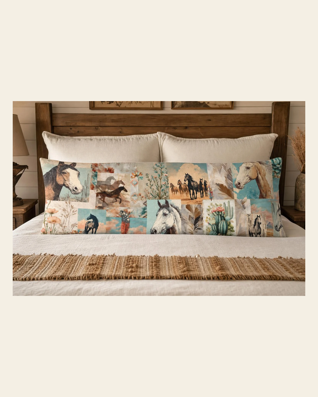Baha Ranch Bohemian Dreams Western Body Pillow Cover Made in America on a warm cream background
