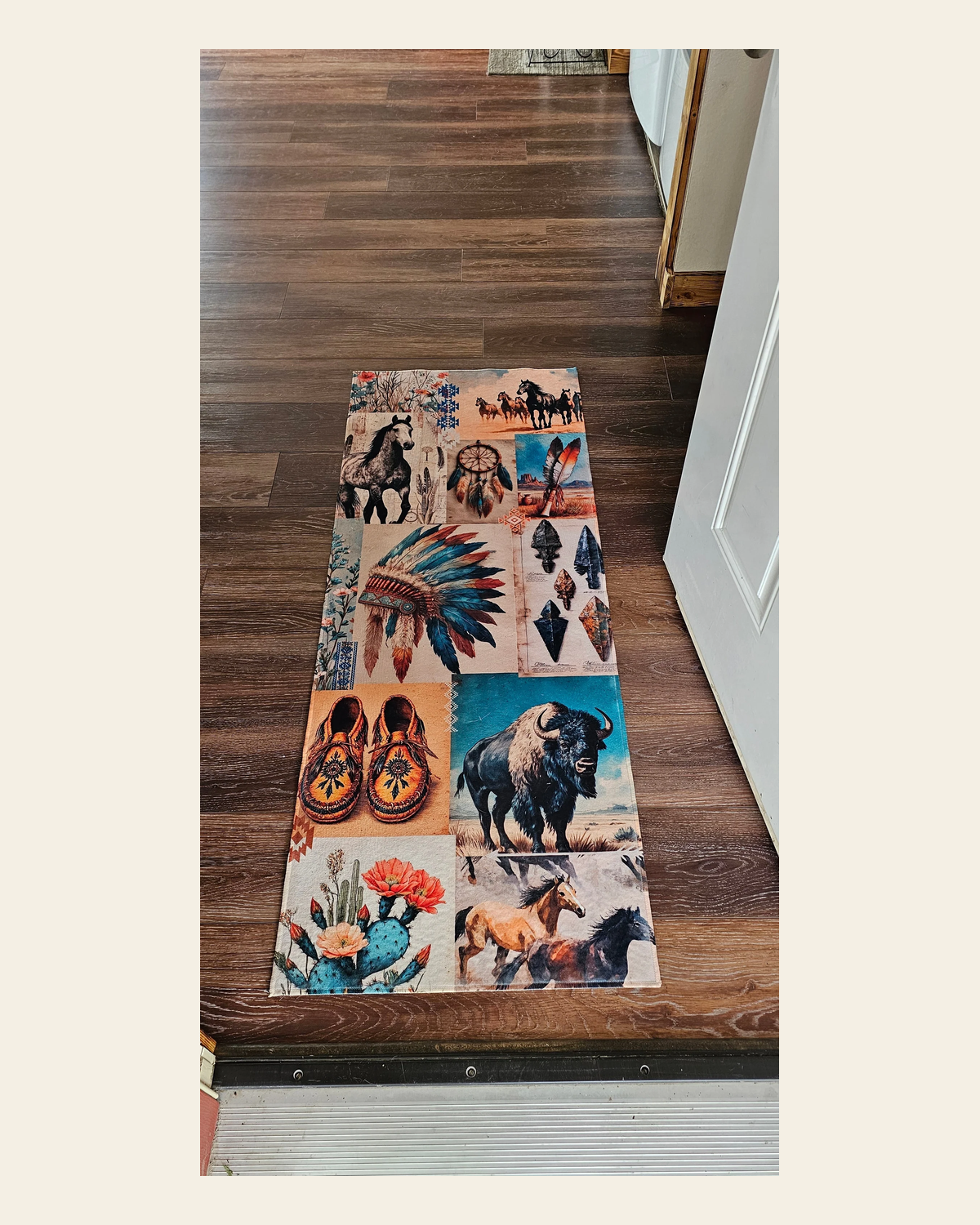 Baha Ranch Bohemian Southwest Floor Rug Runner Indoor 60" x 22" Made in America on a warm cream background